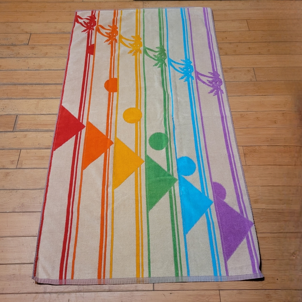 Vintage Royal Terry International Rainbow Palm Trees Large Beach Towel